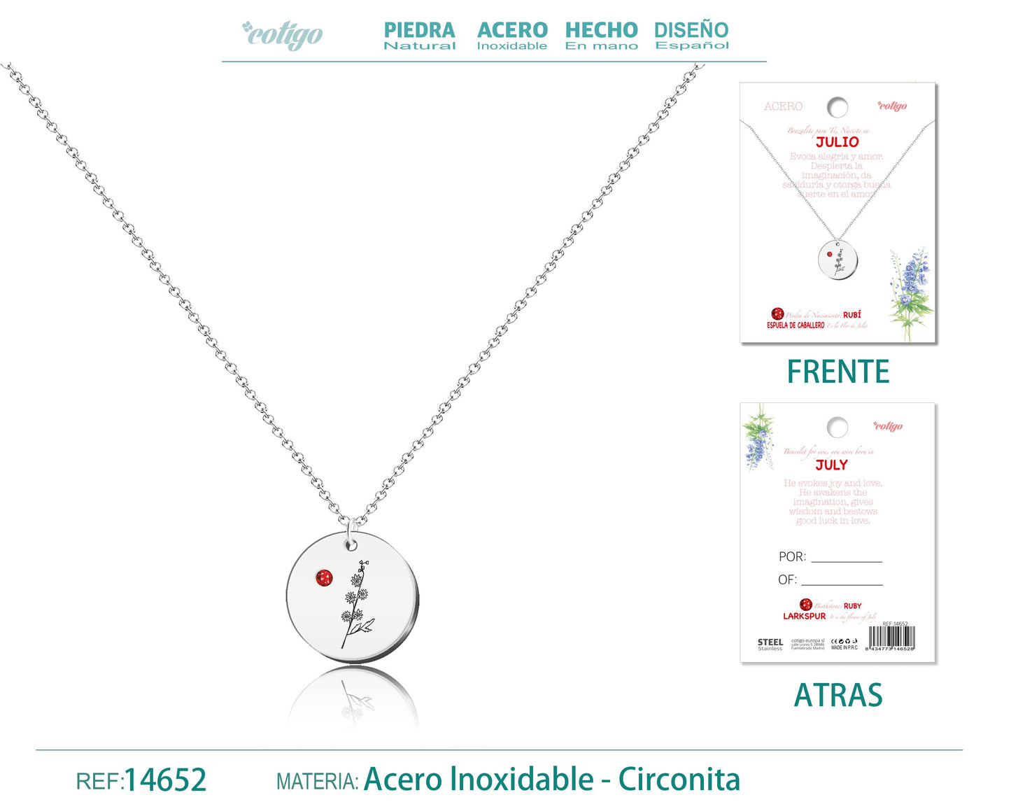 14652-Collar Acero para Nacimiento de Julio Plateado