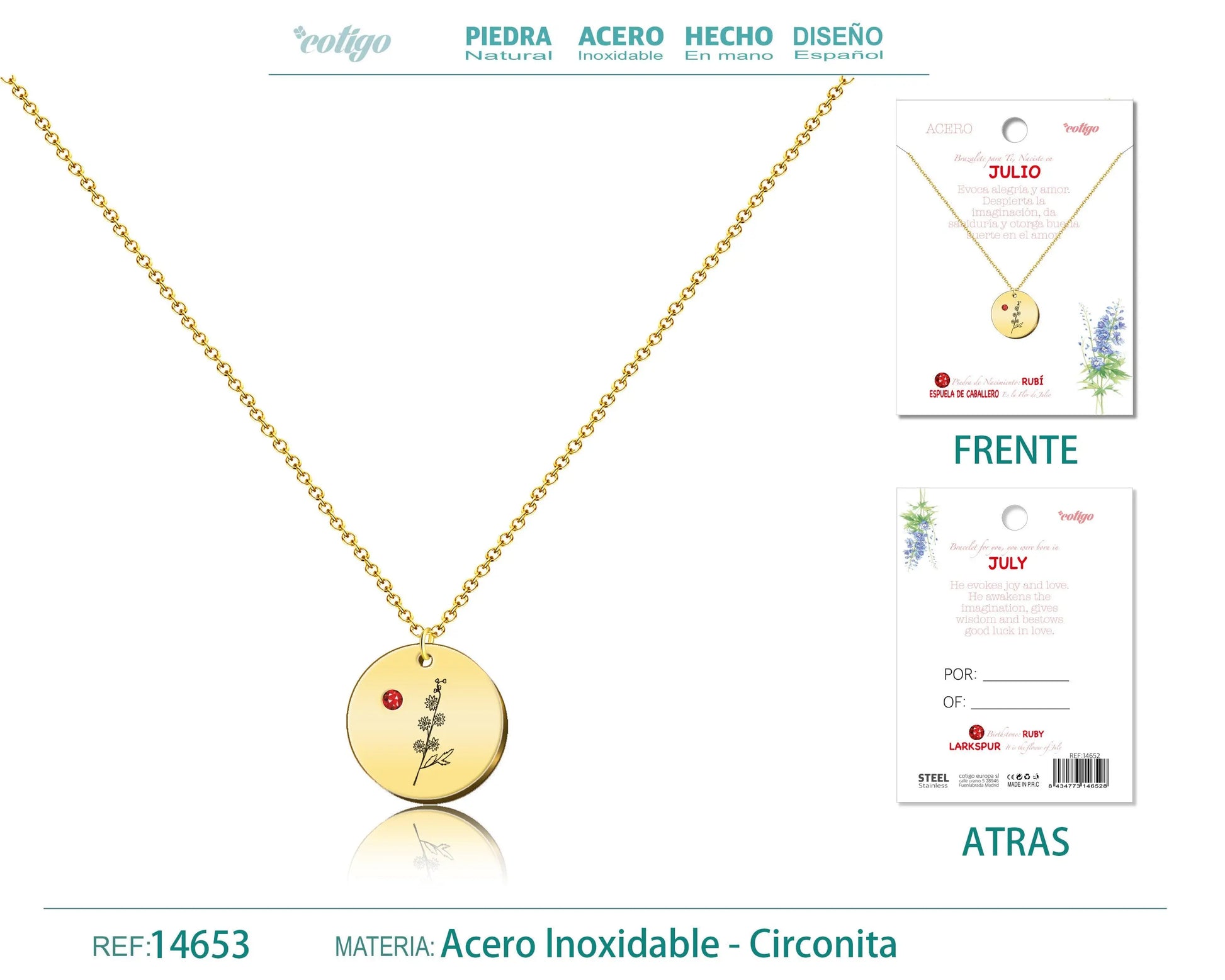 Collar Acero para Nacimiento de Julio Dorado - cotigo