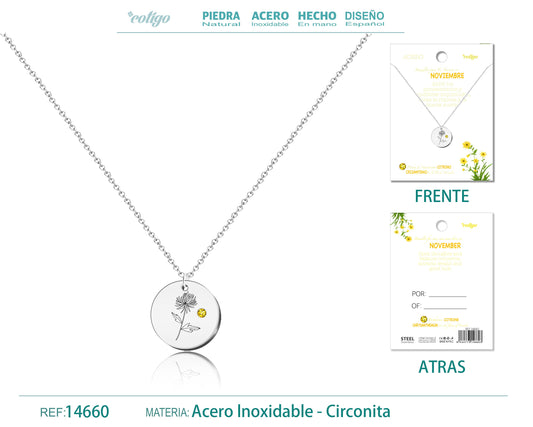 14660-Collar Acero para Nacimiento de Noviembre Plateado