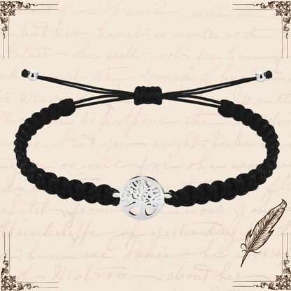 Pulsera Hilo Destino Negro-Arbol de Vida Plateado