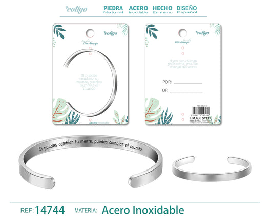 14744-Brazalete Acero con Mensaje Español