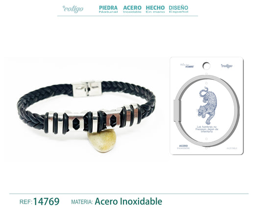 Pulsera Acero con Cuero sintético