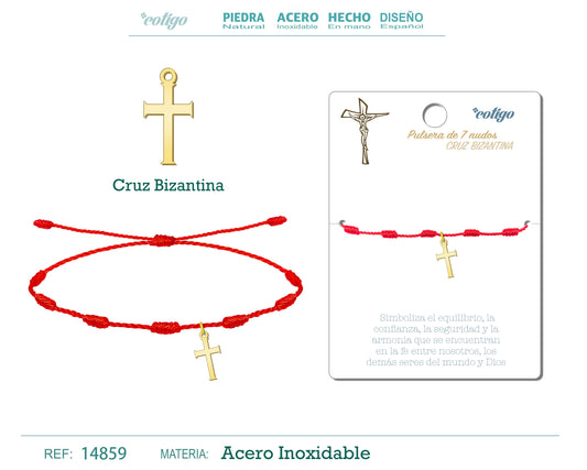 Pulsera 7 Nudos con Cruz Bizantina color Dorado