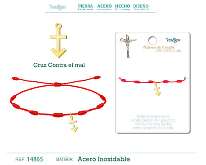 Pulsera 7 Nudos con Cruz Contra el mal color Dorado