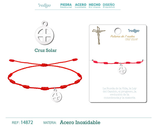Pulsera 7 Nudos con Cruz Solar color Plateado