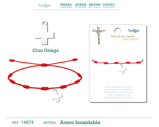 Pulsera 7 Nudos con Cruz Griega color Plateado