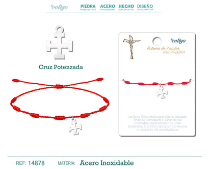 Pulsera 7 Nudos con Cruz Potenzada color Plateado