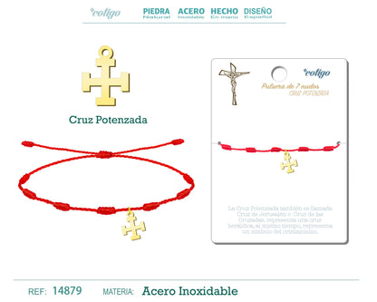 Pulsera 7 Nudos con Cruz Potenzada color Dorado