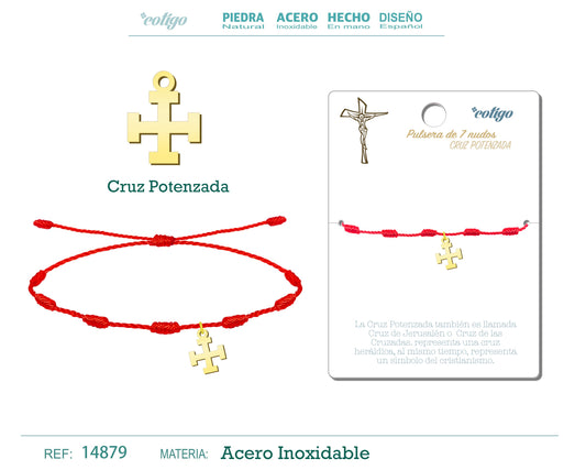 Pulsera 7 Nudos con Cruz Potenzada color Dorado