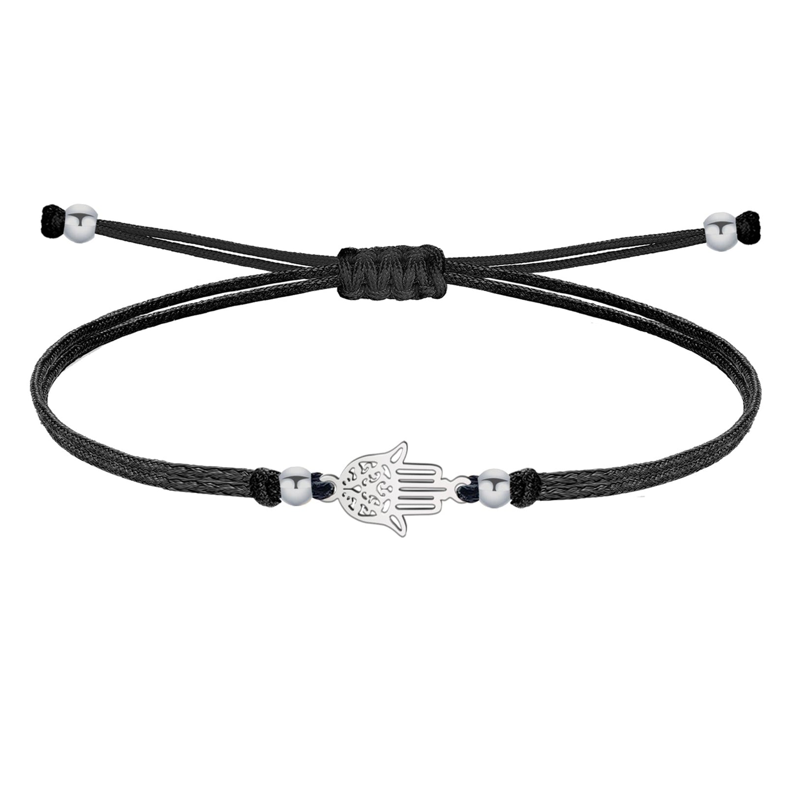 Pulsera de Hilo con Mano de Fátima en Acero