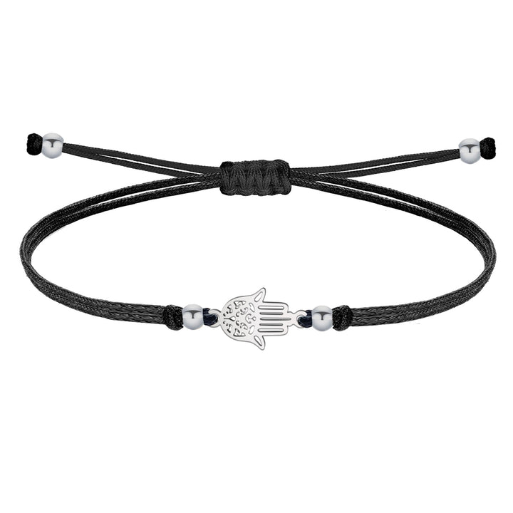 Pulsera de Hilo con Mano de Fátima en Acero