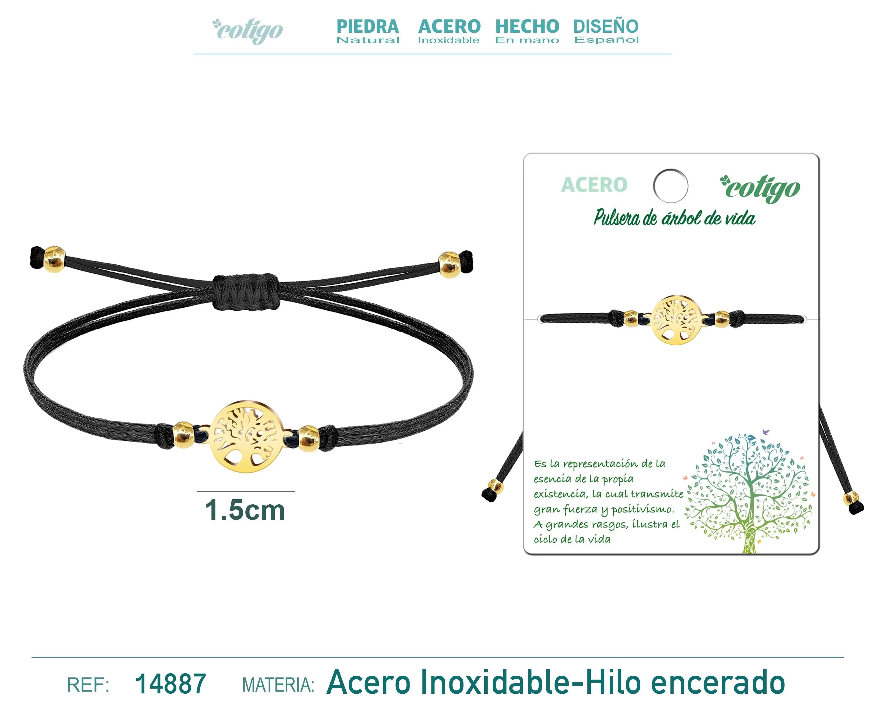 Pulsera Hilo encerado Negro-Arbol de Vida Dorado - cotigo