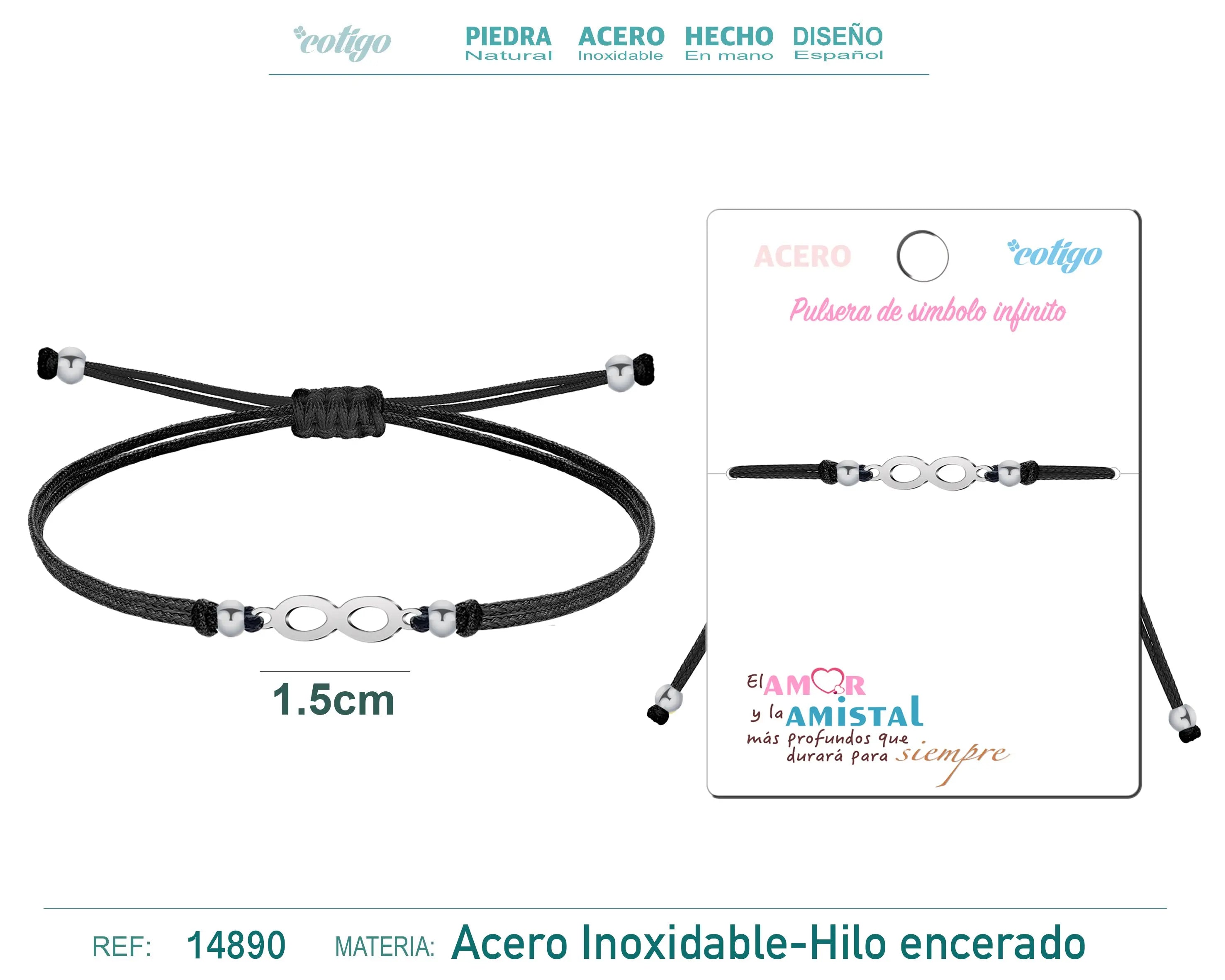 Pulsera Hilo encerado Negro-Infinito Plateado - cotigo