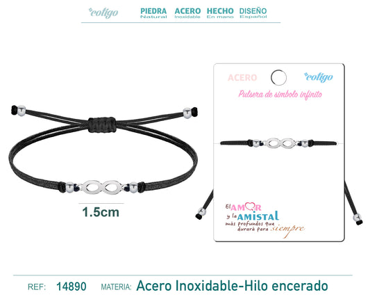 Pulsera Hilo encerado Negro-Infinito Plateado