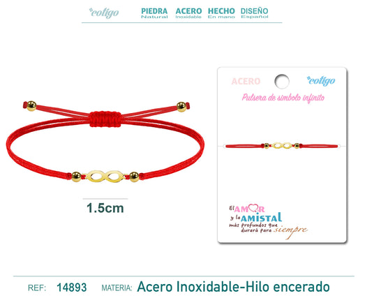 Pulsera Hilo encerado Rojo-Infinito Dorado
