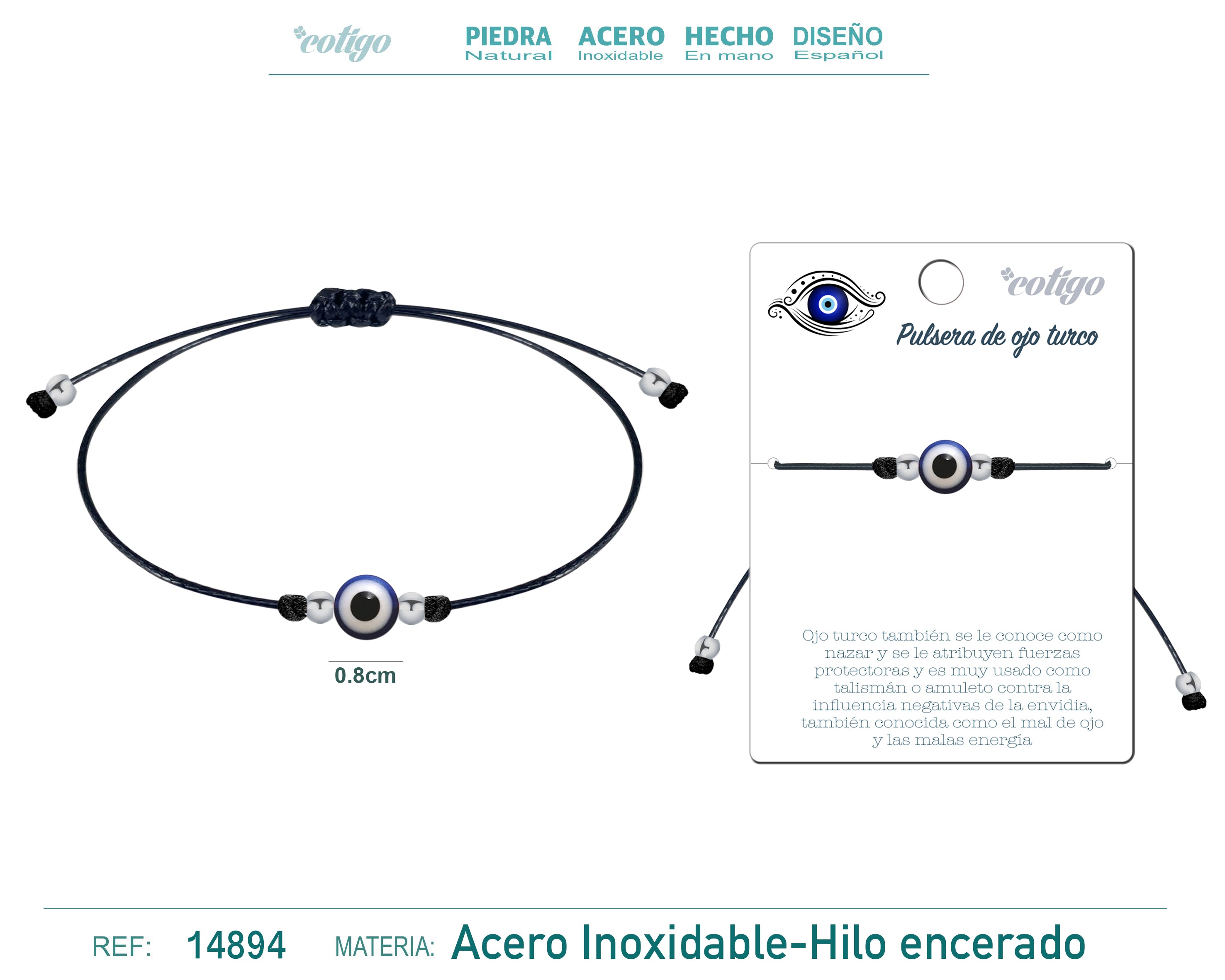 Pulsera Hilo Encerado con Ojo Turco en acabado negro – vista principal del diseño hilo encerado con ojo turco