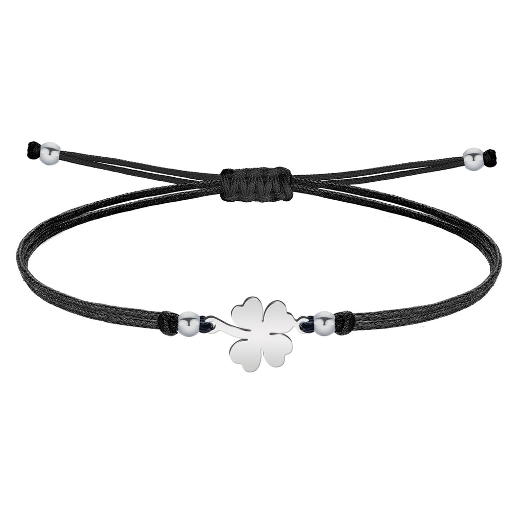 Pulsera de Hilo Encerado con Trébol de Cuatro Hojas en acabado plateado – vista principal