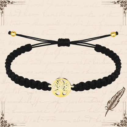 Pulsera Hilo Destino Negro-Arbol de Vida Dorado
