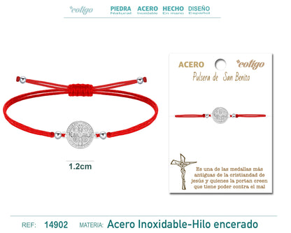 Pulsera Hilo encerado Rojo-San Benito Plateado