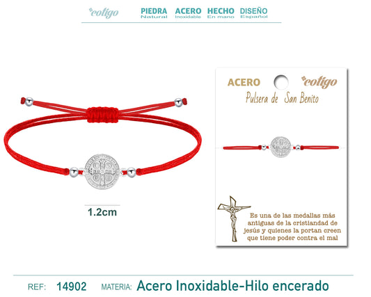 Pulsera Hilo encerado Rojo-SanBenito Plateado