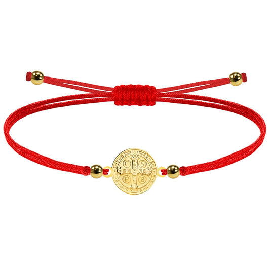 Pulsera Hilo Encerado con Medalla de San Benito Acero Inoxidable