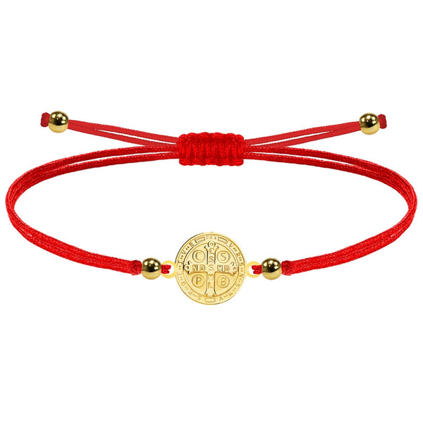 Pulsera Hilo Encerado con Medalla de San Benito Acero Inoxidable