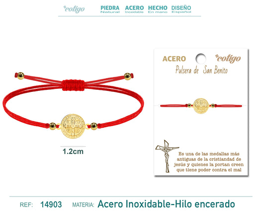 Pulsera Hilo encerado Rojo-SanBenito Dorado