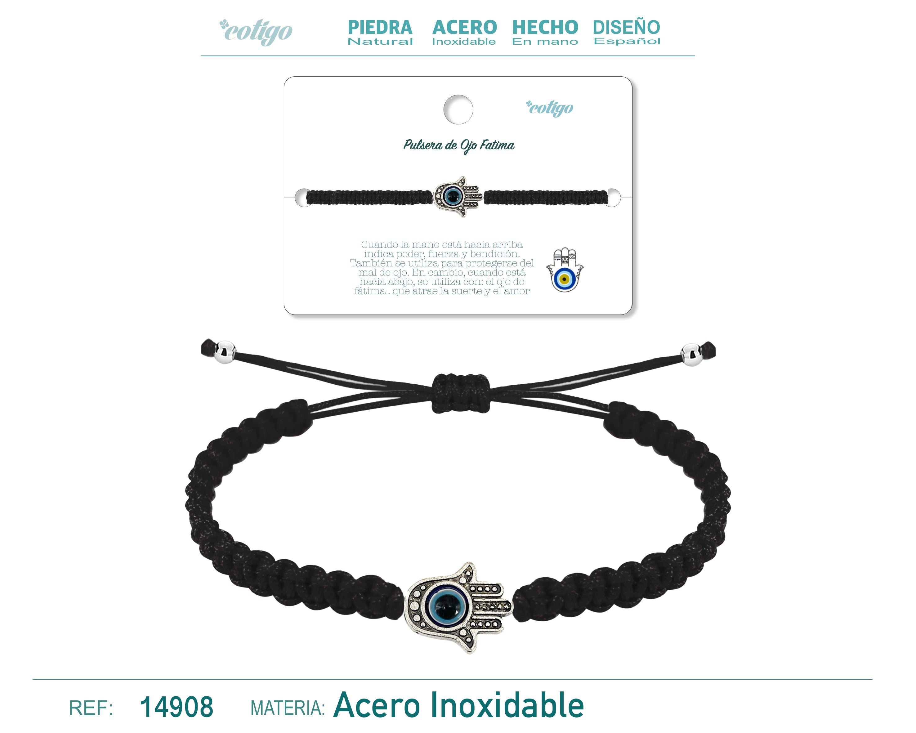 Pulsera de Hilo Trenzado con Mano de Fátima y Ojo Turco – vista principal