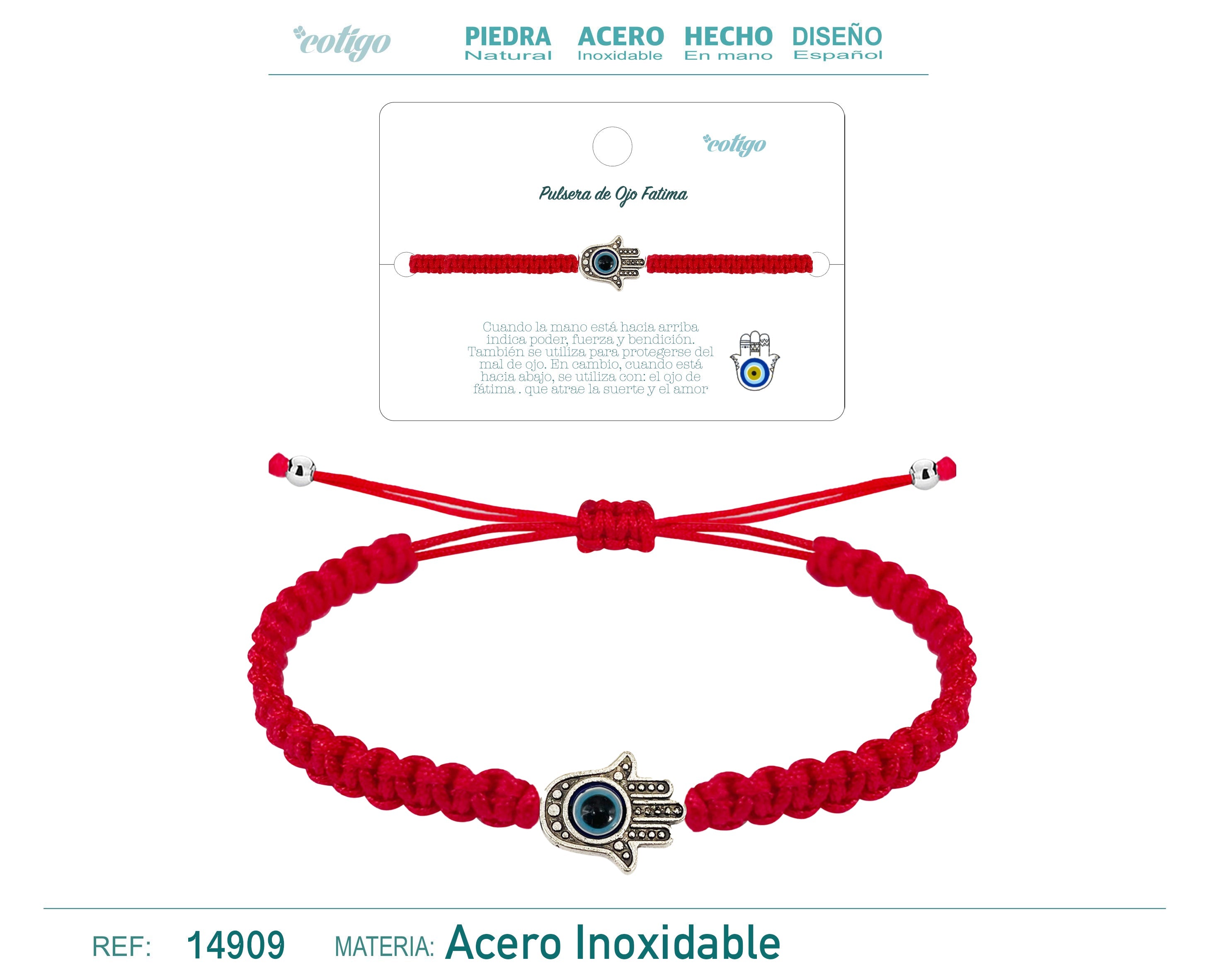 Pulsera Hilo trenzadoRojo-Mano Ojo - cotigo