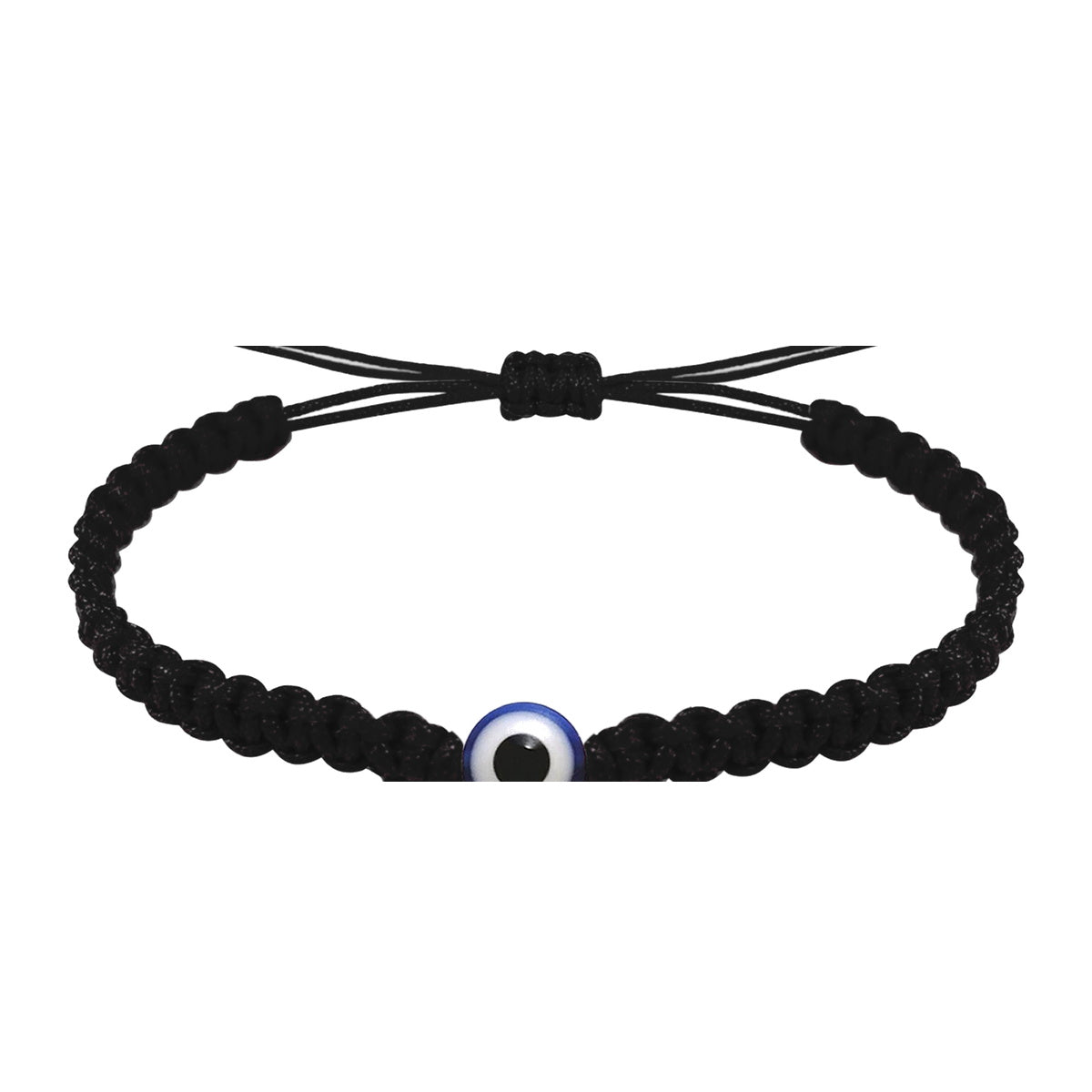 Pulsera de Hilo Trenzado Negro con Ojo Turco y Acero Inoxidable