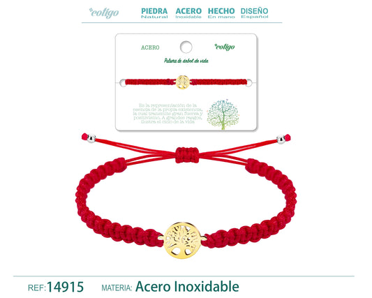 Pulsera Hilo trenzadoRojo-Arbol de Vida Dorado