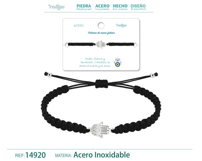 Pulsera Hilo Destino Negro-Mano Fatima Plateado