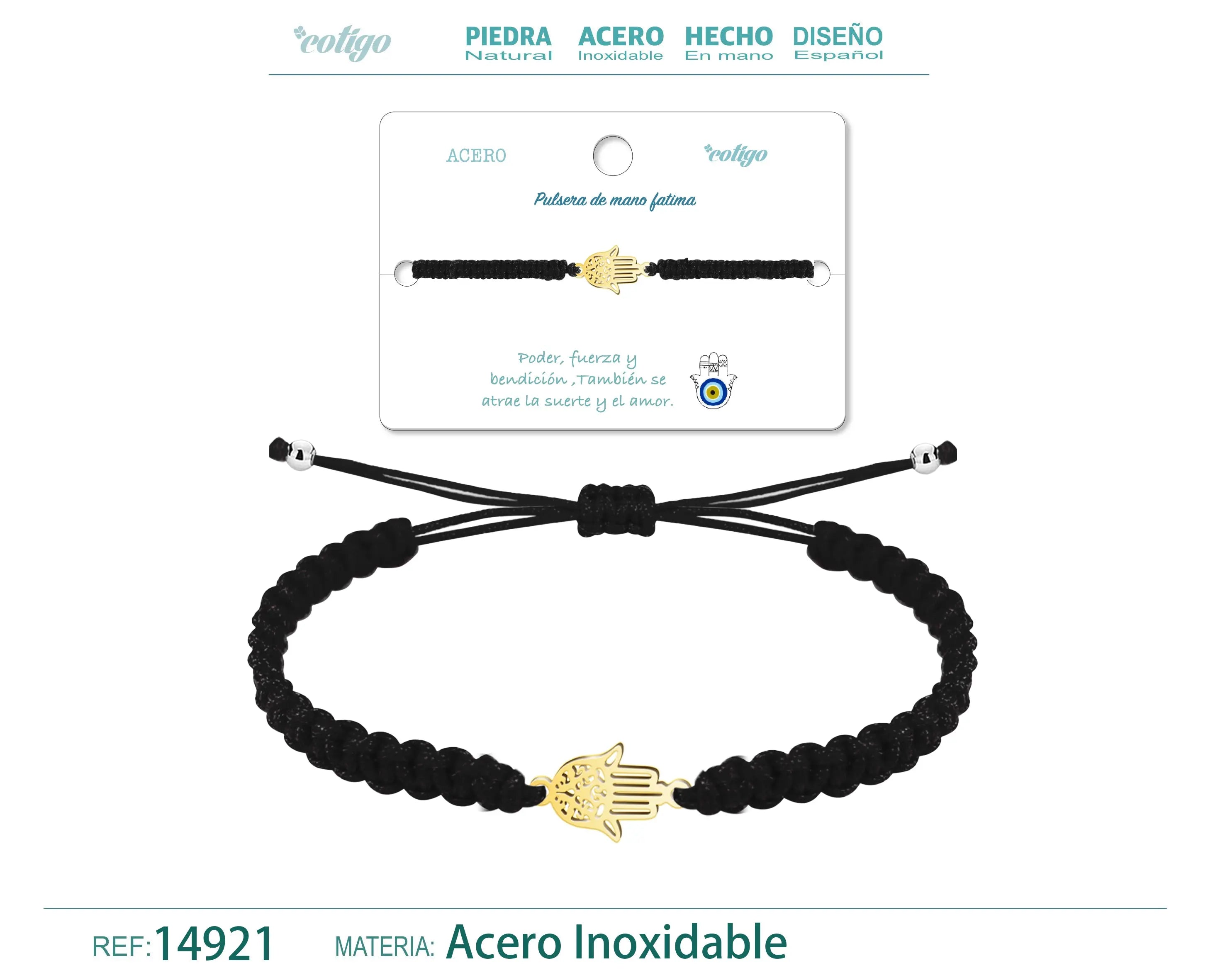 Pulsera Hilo trenzadoNegro-Mano Fatima Dorado - cotigo