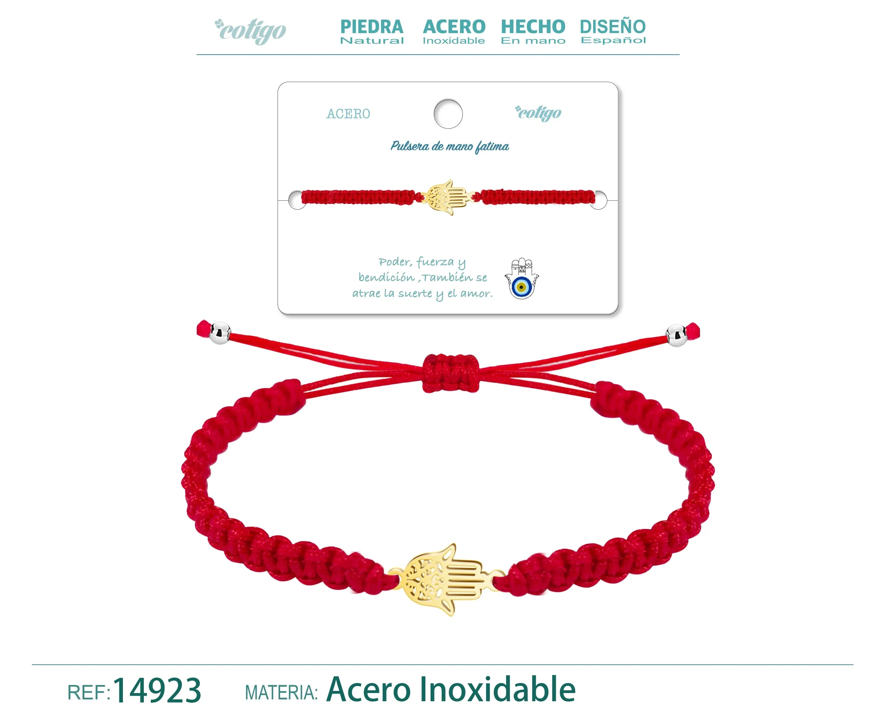Pulsera Hilo trenzadoRojo-Mano Fatima Dorado - cotigo