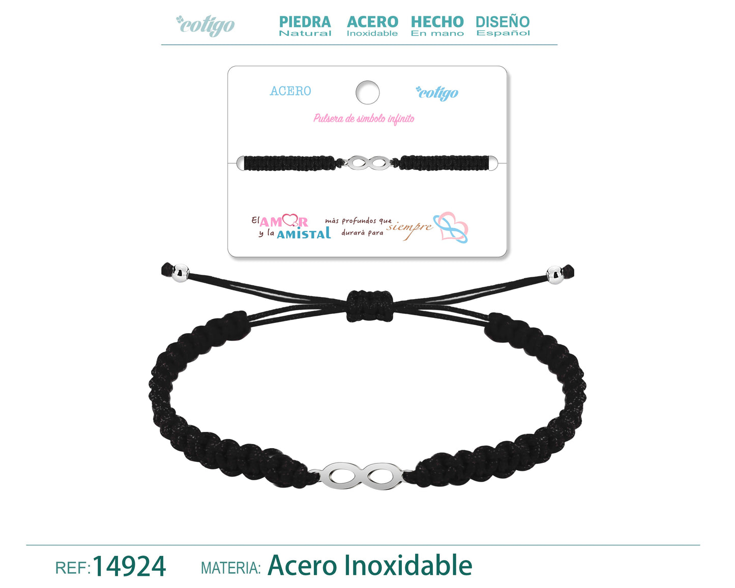 Pulsera Hilo trenzadoNegro-Infinito Plateado