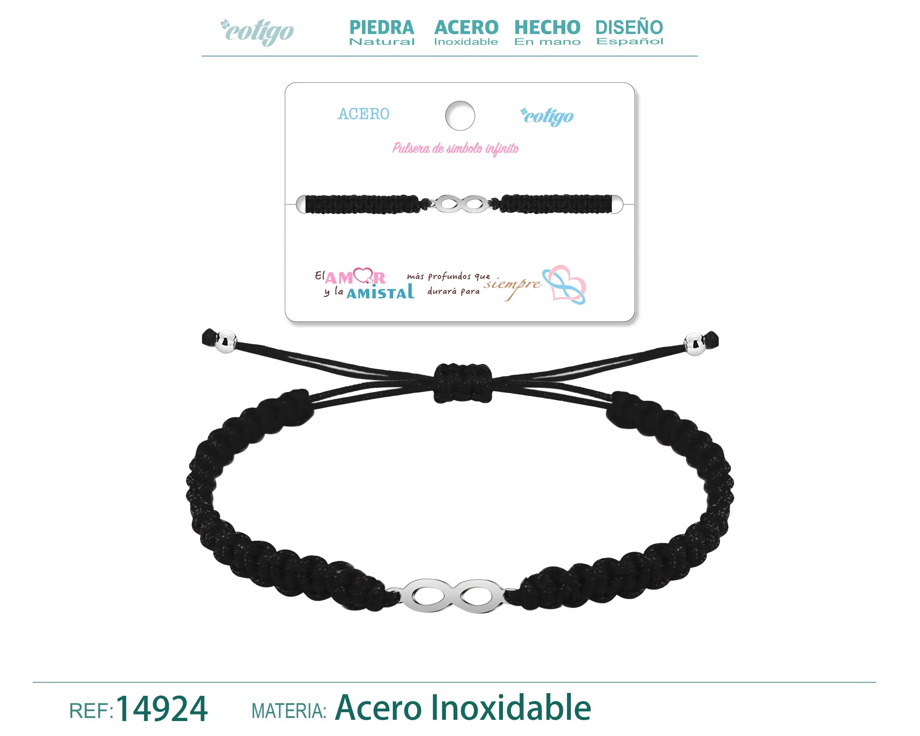 Pulsera Hilo trenzadoNegro-Infinito Plateado - cotigo