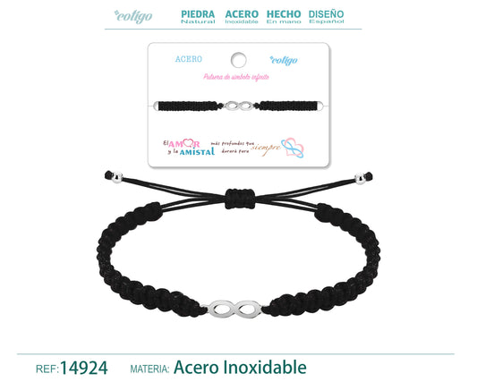 Pulsera Hilo trenzadoNegro-Infinito Plateado