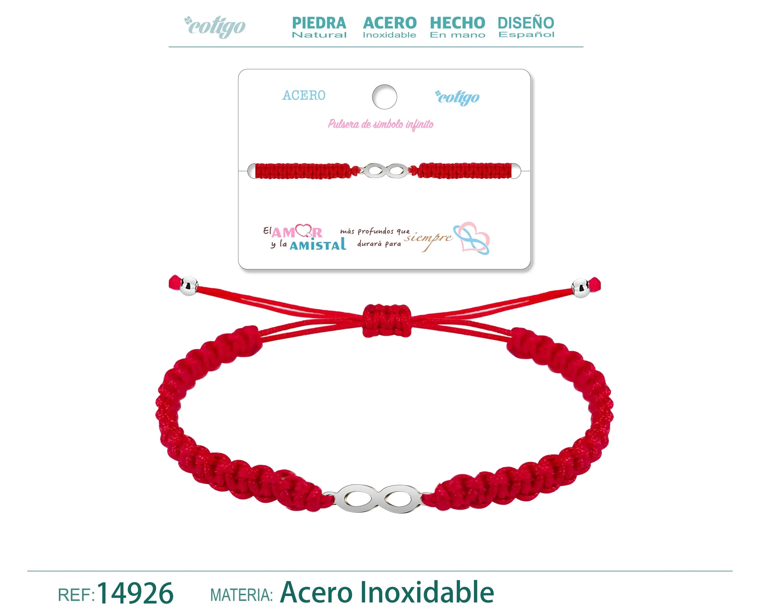 Pulsera Hilo trenzadoRojo-Infinito Plateado - cotigo