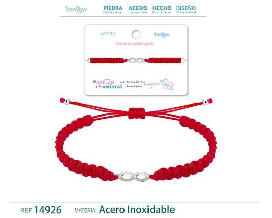 Pulsera Hilo trenzadoRojo-Infinito Plateado
