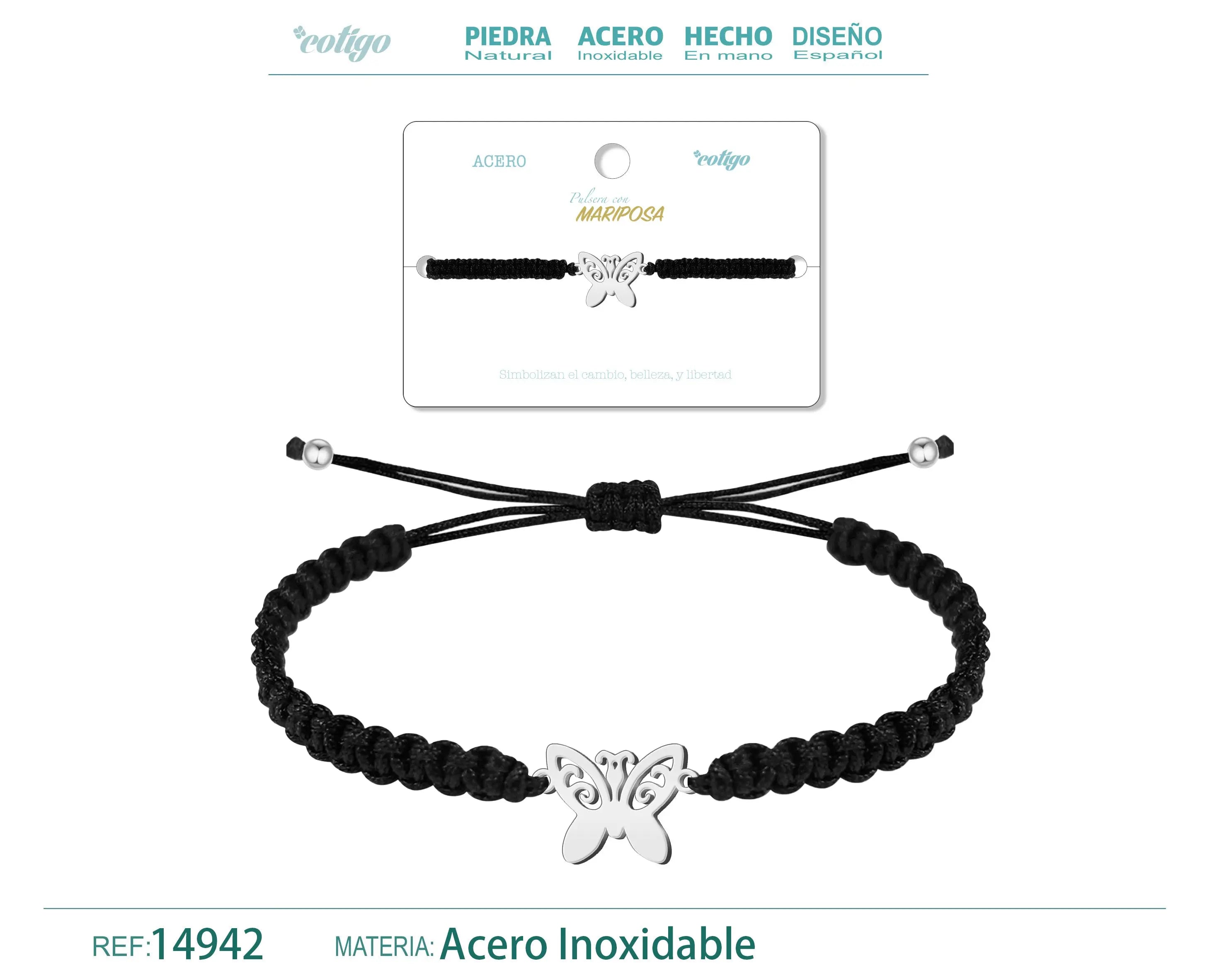 Pulsera Hilo Destino con Mariposa Acero Plateado - cotigo