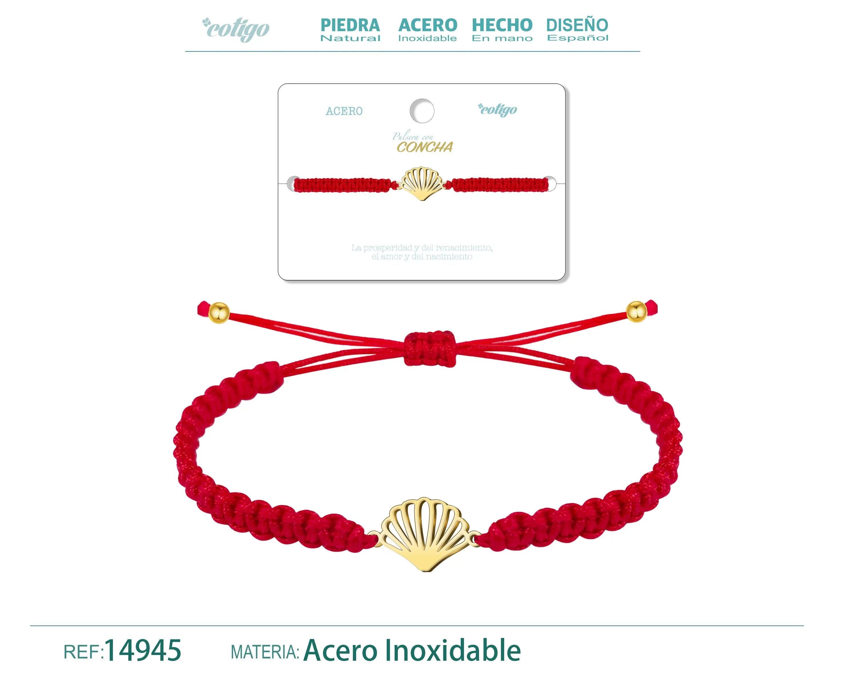Pulsera Hilo Destino con Concha Acero Dorado - cotigo