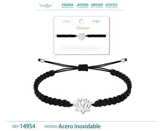 Pulseira Destiny Thread com Flor de Lótus Prata Aço