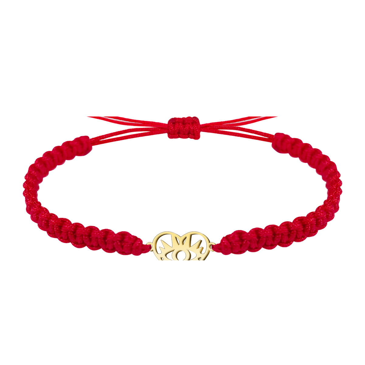Pulsera de Hilo Rojo con Corazón y Ojo Turco en Acero Dorado