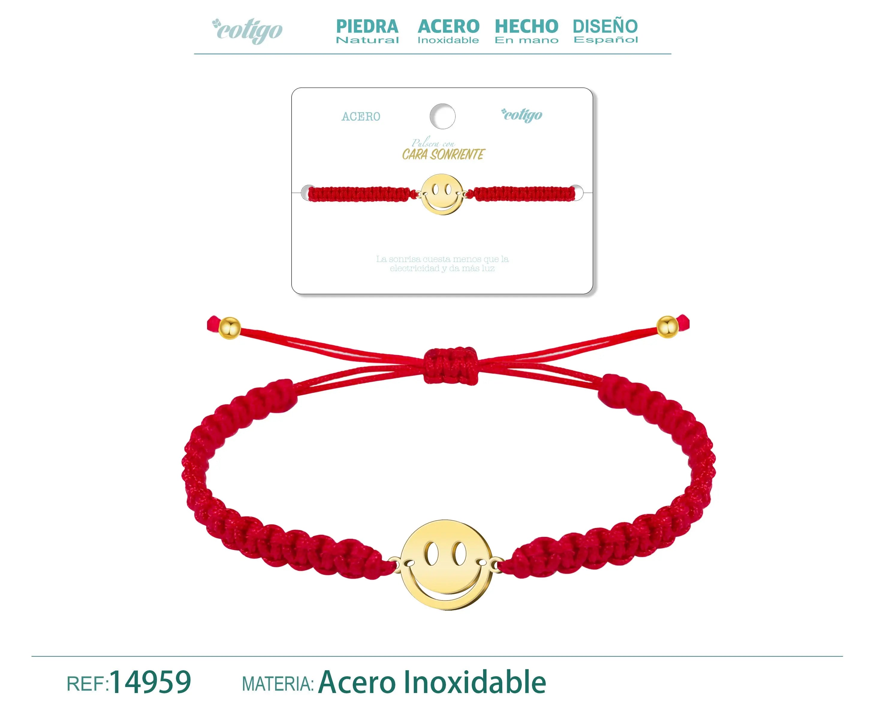 Pulsera Hilo Destino con Cara Sonriente Acero Dorado - cotigo