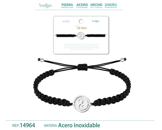 Pulsera Hilo Destino con Yin Yang Acero Plateado