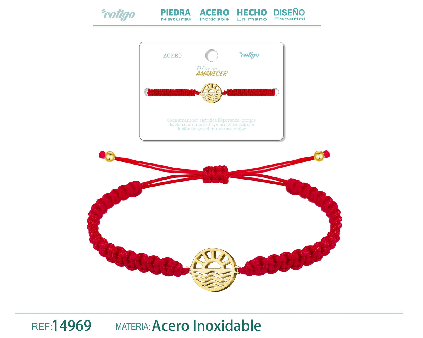 Pulsera Hilo Destino con Amanecer Acero Dorado
