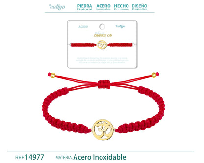 Pulsera Hilo Destino con Simbolo OM Acero Dorado