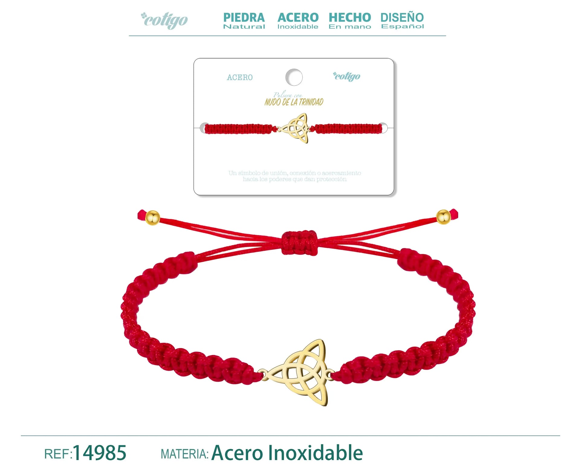 Pulsera Hilo Destino con Nudo de la Trinidad Acero Dorado - cotigo