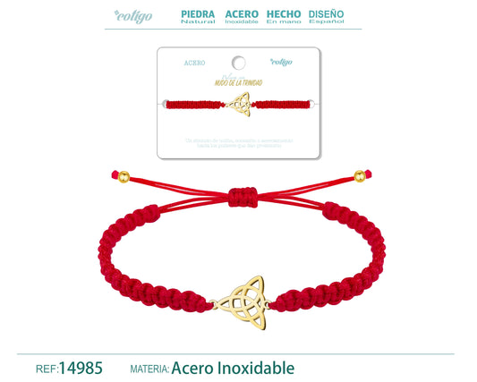 Pulsera Hilo Destino con Nudo de la Trinidad Acero Dorado