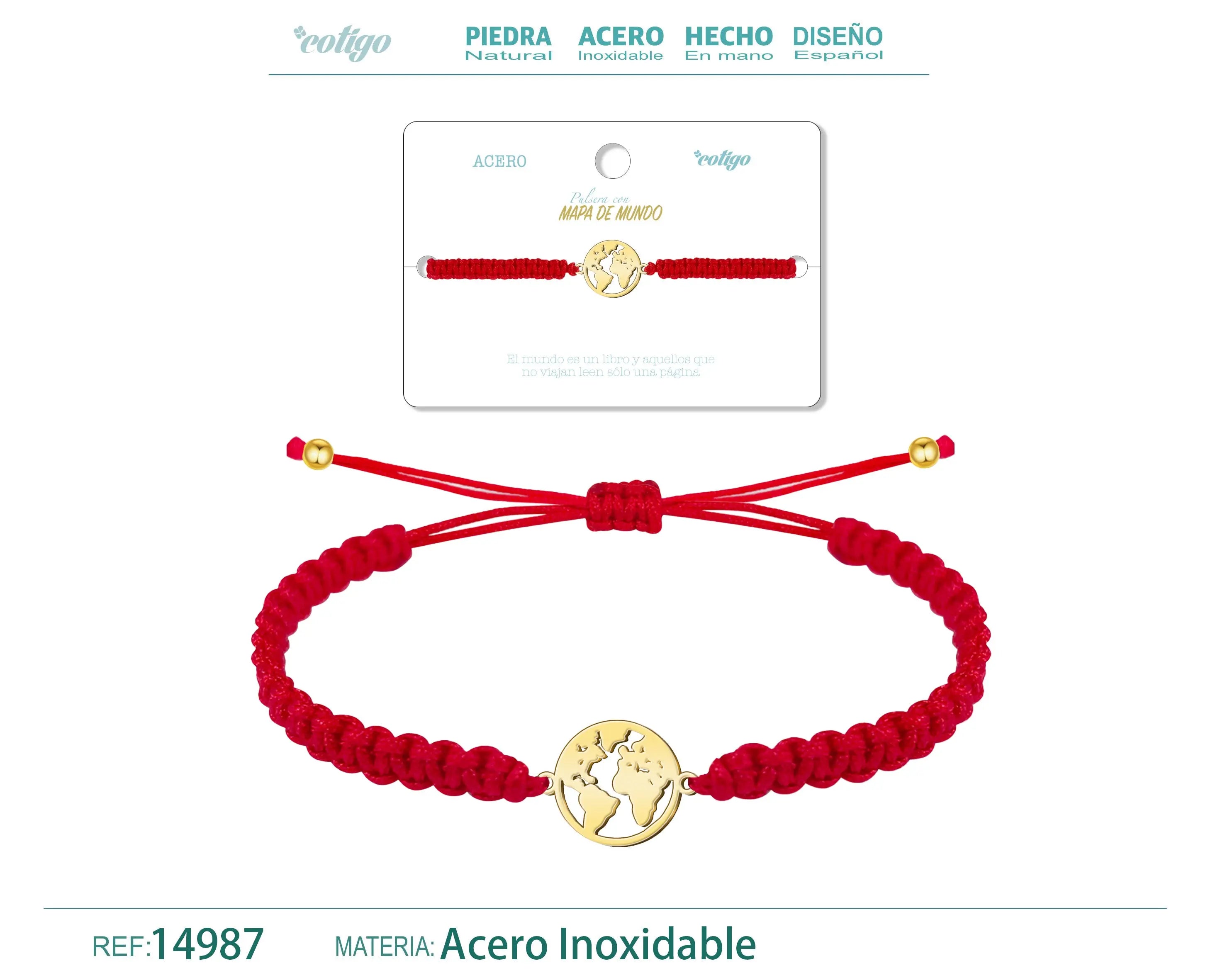 Pulsera Hilo Destino con Mapa de Mundo Acero Dorado - cotigo